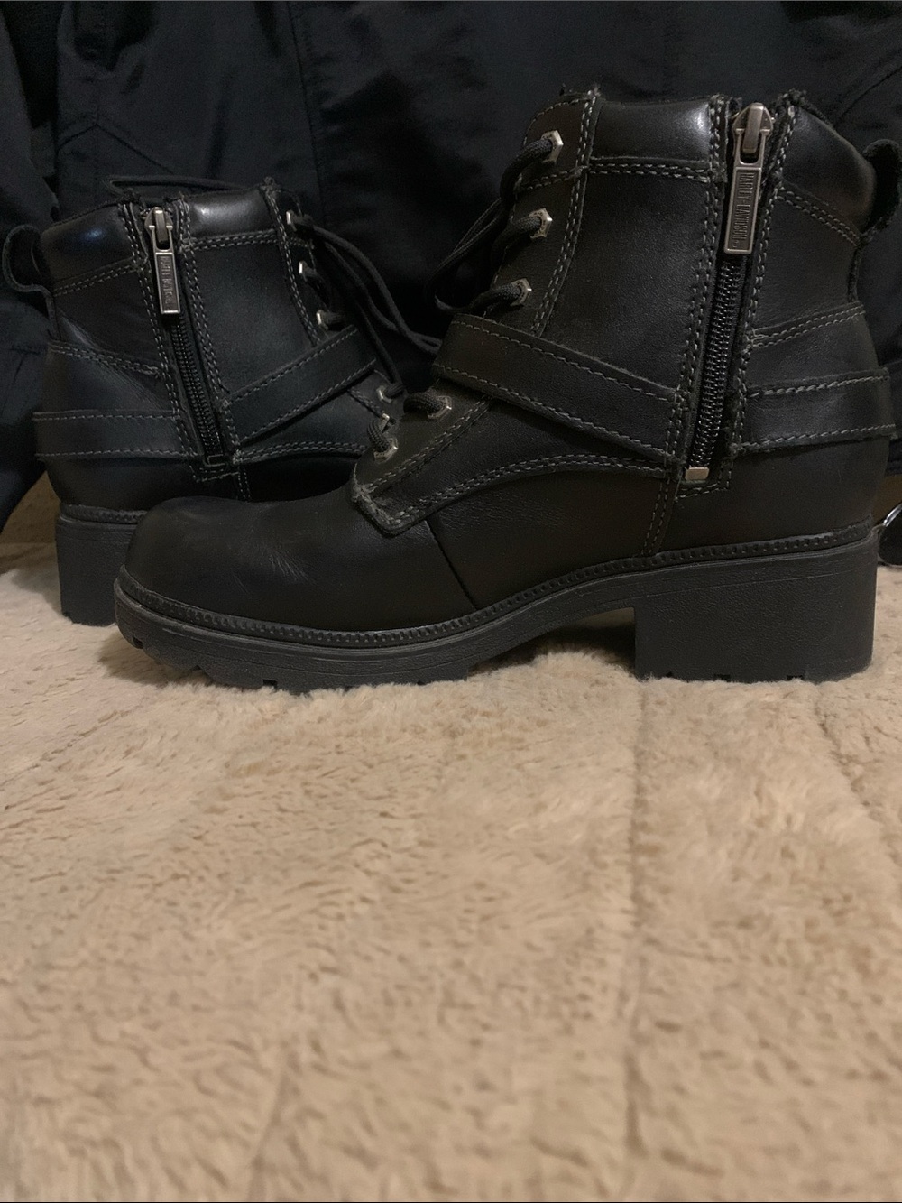 Harley-Davidson Black Leather Lace-Up Moto Harness Boots - Picture 3 of 14